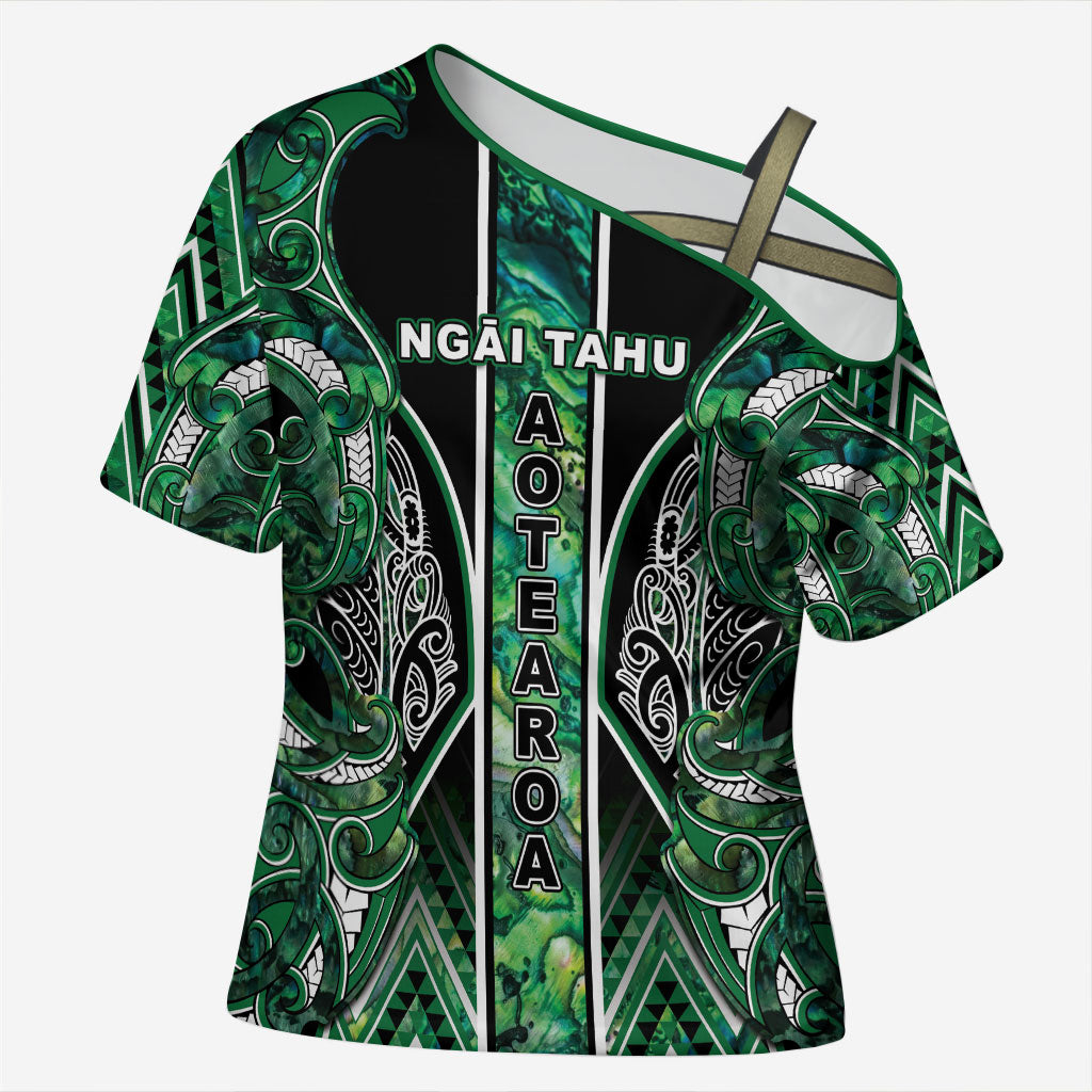 Aotearoa Ngai Tahu Cross Shoulder Shirt Maori Tribal Dark Green Paua Shell Pattern