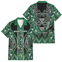 Aotearoa Ngai Tahu Family Matching Off Shoulder Maxi Dress and Hawaiian Shirt Maori Tribal Dark Green Paua Shell Pattern DT05 Dad's Shirt - Short Sleeve Green - Polynesian Pride