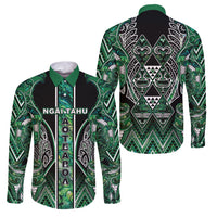 Aotearoa Ngai Tahu Family Matching Puletasi and Hawaiian Shirt Maori Tribal Dark Green Paua Shell Pattern DT05 Dad's Shirt - Long Sleeve Green - Polynesian Pride