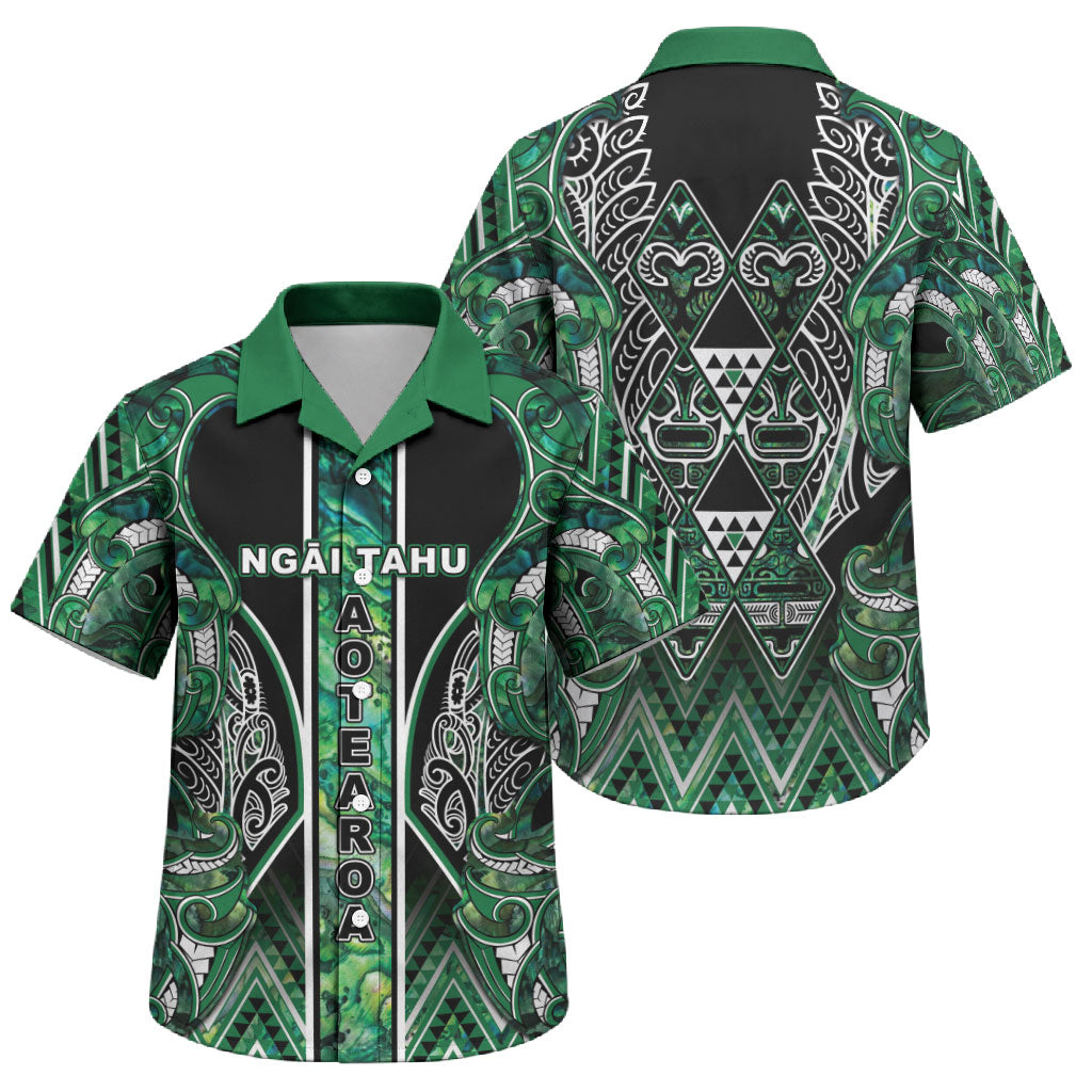 Aotearoa Ngai Tahu Family Matching Puletasi and Hawaiian Shirt Maori Tribal Dark Green Paua Shell Pattern DT05 Son's Shirt Green - Polynesian Pride