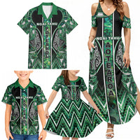 Aotearoa Ngai Tahu Family Matching Summer Maxi Dress and Hawaiian Shirt Maori Tribal Dark Green Paua Shell Pattern DT05 - Polynesian Pride