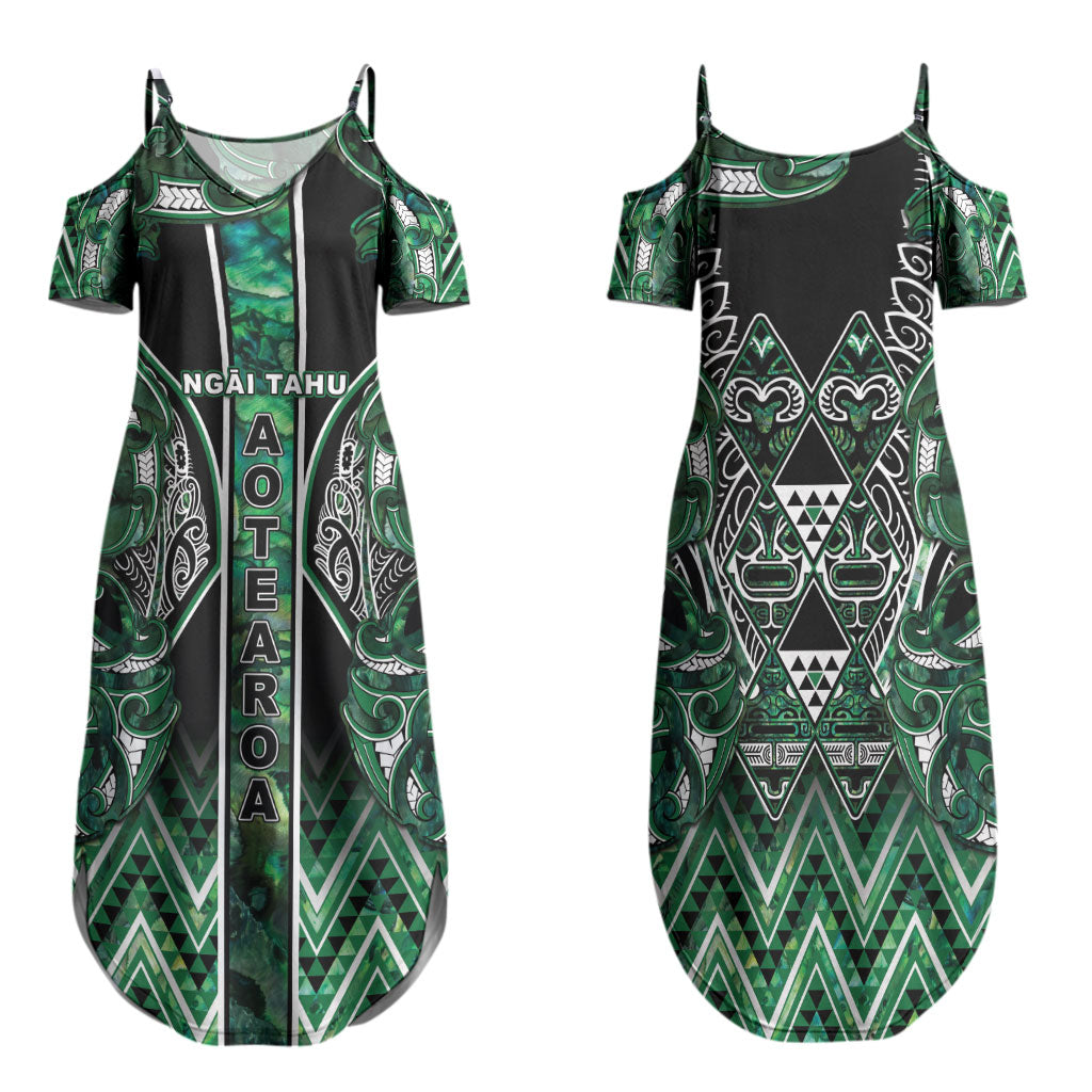 Aotearoa Ngai Tahu Family Matching Summer Maxi Dress and Hawaiian Shirt Maori Tribal Dark Green Paua Shell Pattern DT05 Mom's Dress Green - Polynesian Pride