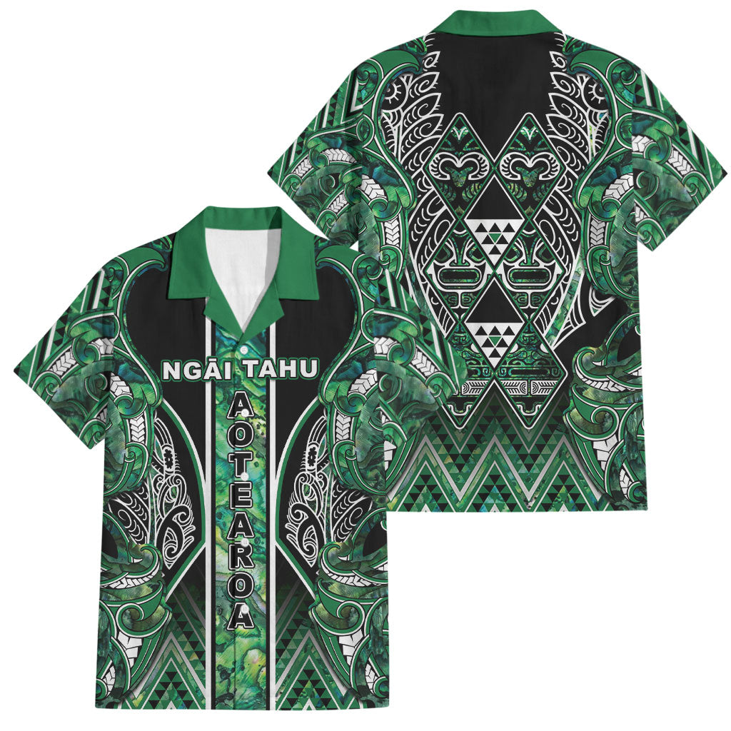 Aotearoa Ngai Tahu Family Matching Summer Maxi Dress and Hawaiian Shirt Maori Tribal Dark Green Paua Shell Pattern DT05 Dad's Shirt - Short Sleeve Green - Polynesian Pride
