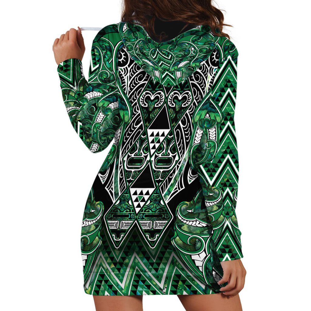 Aotearoa Ngai Tahu Hoodie Dress Maori Tribal Dark Green Paua Shell Pattern DT05 - Polynesian Pride