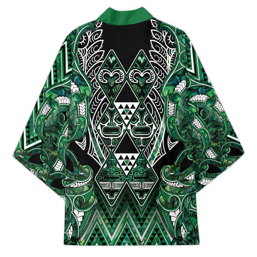 Aotearoa Ngai Tahu Kimono Maori Tribal Dark Green Paua Shell Pattern DT05 - Polynesian Pride