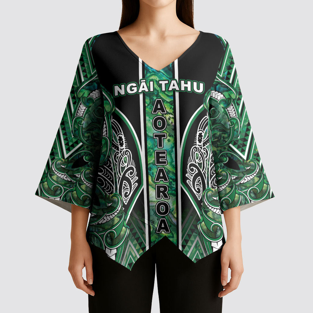 Aotearoa Ngai Tahu Kimono Sleeve Blouse Maori Tribal Dark Green Paua Shell Pattern DT05 - Polynesian Pride