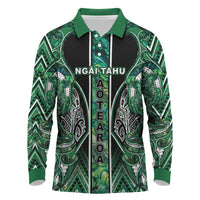 Aotearoa Ngai Tahu Long Sleeve Polo Shirt Maori Tribal Dark Green Paua Shell Pattern DT05 Green - Polynesian Pride