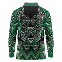 Aotearoa Ngai Tahu Long Sleeve Polo Shirt Maori Tribal Dark Green Paua Shell Pattern DT05 - Polynesian Pride
