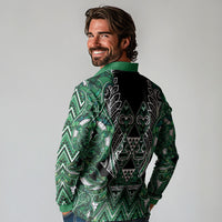 Aotearoa Ngai Tahu Long Sleeve Polo Shirt Maori Tribal Dark Green Paua Shell Pattern DT05 - Polynesian Pride