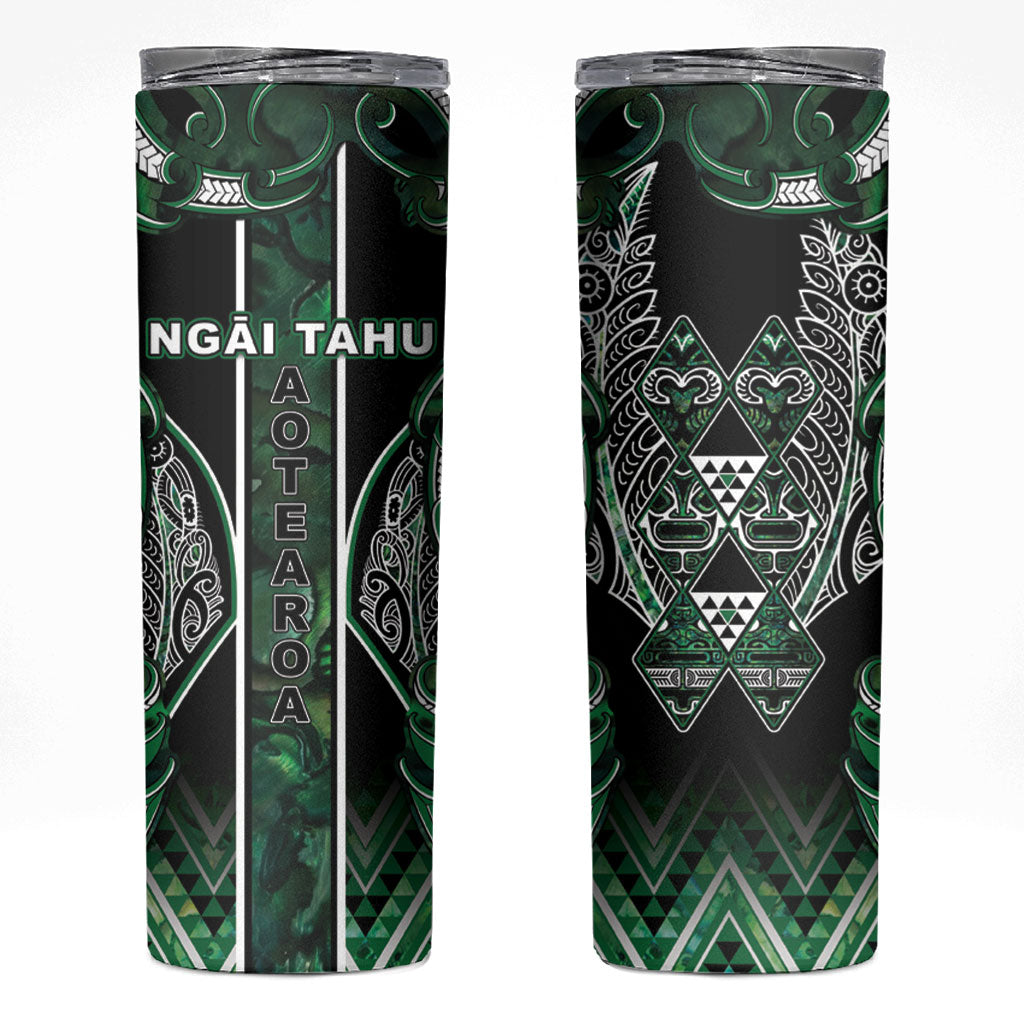 Aotearoa Ngai Tahu Skinny Tumbler Maori Tribal Dark Green Paua Shell Pattern DT05 Green - Polynesian Pride