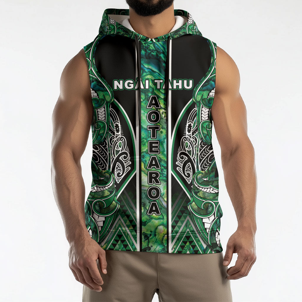 Aotearoa Ngai Tahu Sleeveless Hoodie Maori Tribal Dark Green Paua Shell Pattern DT05 - Polynesian Pride