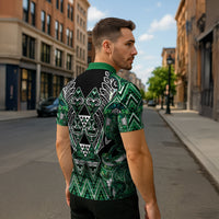Aotearoa Ngai Tahu Zipper Polo Shirt Maori Tribal Dark Green Paua Shell Pattern DT05 - Polynesian Pride