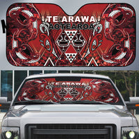 Aotearoa Te Arawa Auto Sun Shade Maori Tribal Dark Red Paua Shell Pattern DT05 Red - Polynesian Pride