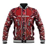 Aotearoa Te Arawa Baseball Jacket Maori Tribal Dark Red Paua Shell Pattern