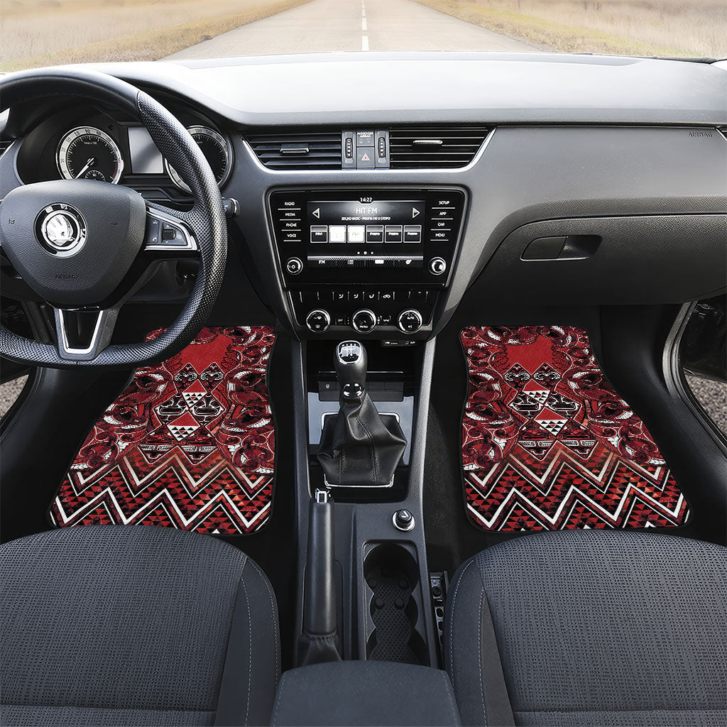 Aotearoa Te Arawa Car Mats Maori Tribal Dark Red Paua Shell Pattern DT05 Set 2pcs - Front Red - Polynesian Pride