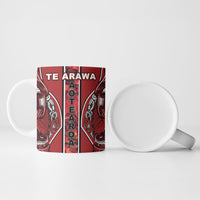 Aotearoa Te Arawa Ceramic Mug Maori Tribal Dark Red Paua Shell Pattern DT05 - Polynesian Pride