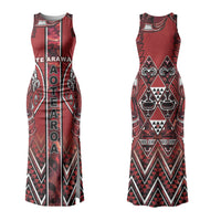 Aotearoa Te Arawa Couples Matching Tank Maxi Dress and Long Sleeve Button Shirt Maori Tribal Dark Red Paua Shell Pattern DT05 - Polynesian Pride