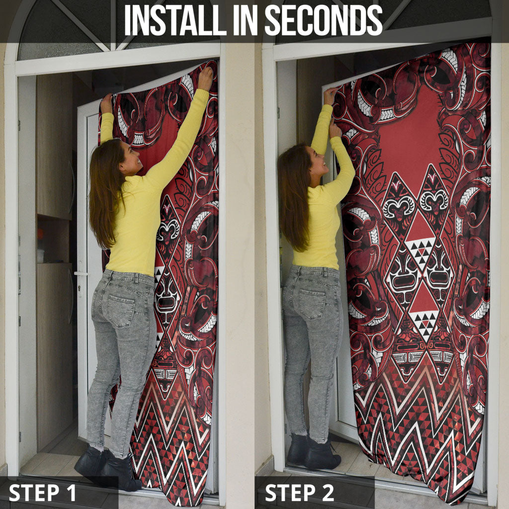 Aotearoa Te Arawa Door Cover Maori Tribal Dark Red Paua Shell Pattern DT05 - Polynesian Pride