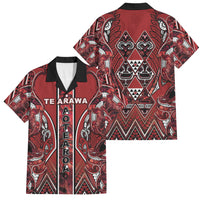 Aotearoa Te Arawa Family Matching Mermaid Dress and Hawaiian Shirt Maori Tribal Dark Red Paua Shell Pattern DT05 Dad's Shirt - Short Sleeve Red - Polynesian Pride