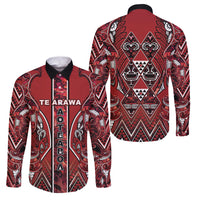 Aotearoa Te Arawa Family Matching Tank Maxi Dress and Hawaiian Shirt Maori Tribal Dark Red Paua Shell Pattern DT05 Dad's Shirt - Long Sleeve Red - Polynesian Pride