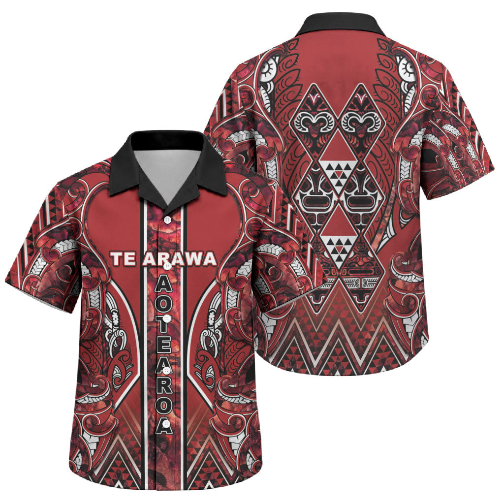 Aotearoa Te Arawa Family Matching Tank Maxi Dress and Hawaiian Shirt Maori Tribal Dark Red Paua Shell Pattern DT05 Son's Shirt Red - Polynesian Pride