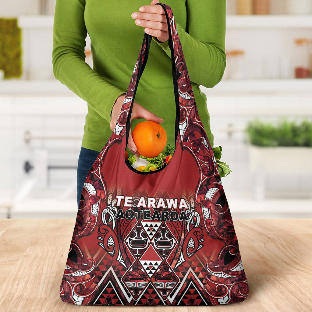 Aotearoa Te Arawa Grocery Bag Maori Tribal Dark Red Paua Shell Pattern DT05 - Polynesian Pride