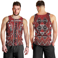 Aotearoa Te Arawa Men Tank Top Maori Tribal Dark Red Paua Shell Pattern DT05 - Polynesian Pride