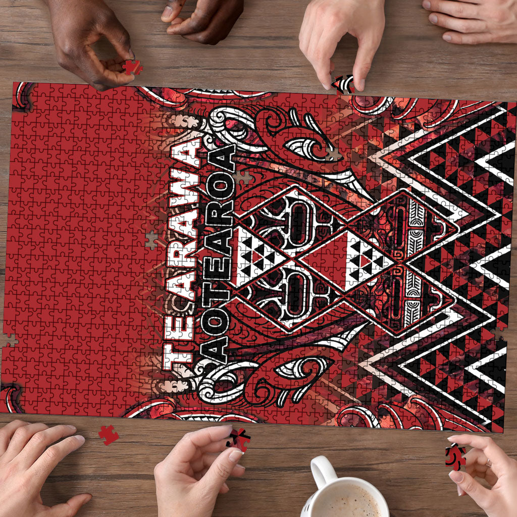 Aotearoa Te Arawa Puzzle Maori Tribal Dark Red Paua Shell Pattern DT05 - Polynesian Pride