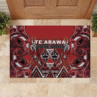 Aotearoa Te Arawa Rubber Doormat Maori Tribal Dark Red Paua Shell Pattern DT05 Red - Polynesian Pride