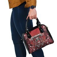 Aotearoa Te Arawa Shoulder Handbag Maori Tribal Dark Red Paua Shell Pattern DT05 - Polynesian Pride