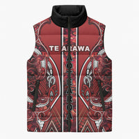 Aotearoa Te Arawa Sleeveless Puffer Jacket Maori Tribal Dark Red Paua Shell Pattern DT05 Unisex Red - Polynesian Pride