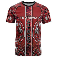 Aotearoa Te Arawa T Shirt Maori Tribal Dark Red Paua Shell Pattern DT05 Red - Polynesian Pride