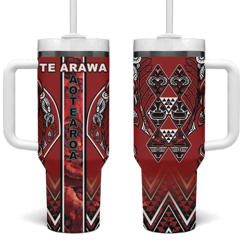 Aotearoa Te Arawa Tumbler With Handle Maori Tribal Dark Red Paua Shell Pattern DT05 One Size: 40 oz Red - Polynesian Pride