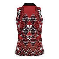 Aotearoa Te Arawa Women Sleeveless Polo Shirt Maori Tribal Dark Red Paua Shell Pattern DT05 - Polynesian Pride