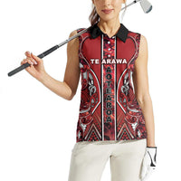 Aotearoa Te Arawa Women Sleeveless Polo Shirt Maori Tribal Dark Red Paua Shell Pattern DT05 - Polynesian Pride