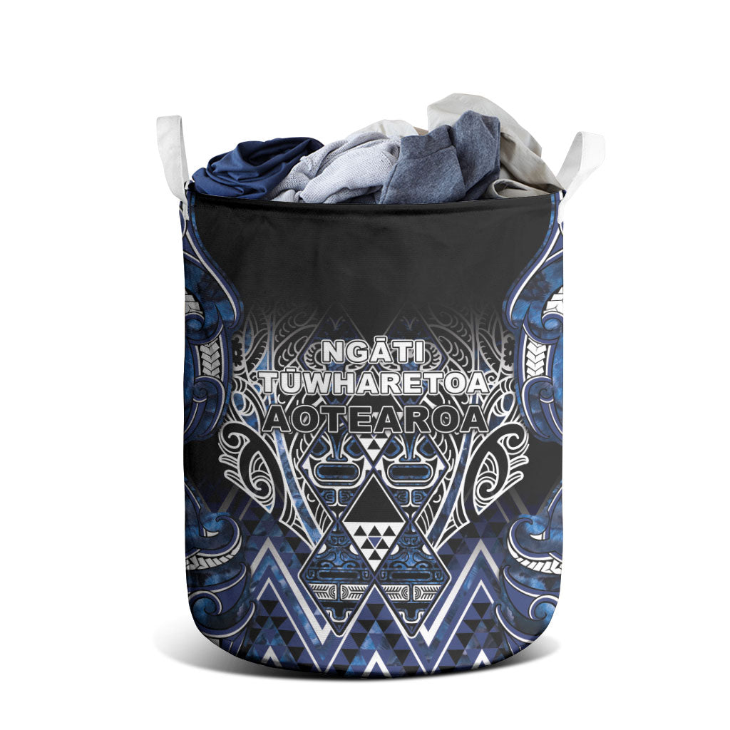 Aotearoa Tuwharetoa Laundry Basket Maori Tribal Navy Paua Shell Pattern DT05 - Polynesian Pride