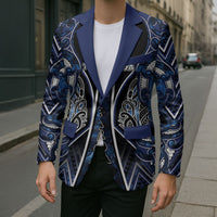 Aotearoa Tuwharetoa Blazer Maori Tribal Navy Paua Shell Pattern DT05 - Polynesian Pride