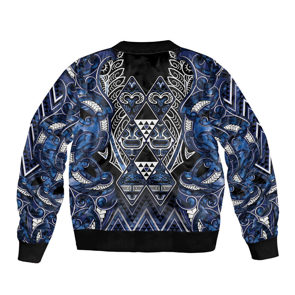 Aotearoa Tuwharetoa Bomber Jacket Maori Tribal Navy Paua Shell Pattern DT05 - Polynesian Pride