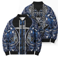Aotearoa Tuwharetoa Bomber Puffer Jacket Maori Tribal Navy Paua Shell Pattern DT05 - Polynesian Pride