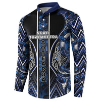 Aotearoa Tuwharetoa Button Sweatshirt Maori Tribal Navy Paua Shell Pattern DT05 - Polynesian Pride