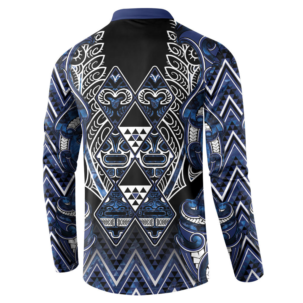 Aotearoa Tuwharetoa Button Sweatshirt Maori Tribal Navy Paua Shell Pattern DT05 - Polynesian Pride