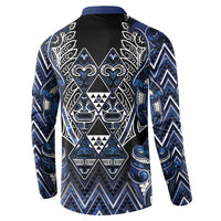 Aotearoa Tuwharetoa Button Sweatshirt Maori Tribal Navy Paua Shell Pattern DT05 - Polynesian Pride