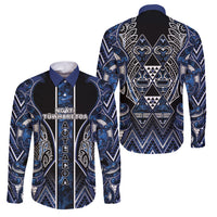 Aotearoa Tuwharetoa Family Matching Mermaid Dress and Hawaiian Shirt Maori Tribal Navy Paua Shell Pattern DT05 Dad's Shirt - Long Sleeve Navy - Polynesian Pride
