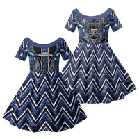 Aotearoa Tuwharetoa Family Matching Mermaid Dress and Hawaiian Shirt Maori Tribal Navy Paua Shell Pattern DT05 Daughter's Dress Navy - Polynesian Pride