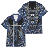 Aotearoa Tuwharetoa Family Matching Off Shoulder Maxi Dress and Hawaiian Shirt Maori Tribal Navy Paua Shell Pattern DT05 Dad's Shirt - Short Sleeve Navy - Polynesian Pride