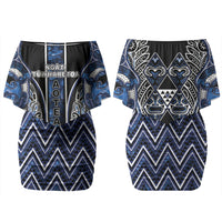 Aotearoa Tuwharetoa Family Matching Off Shoulder Short Dress and Hawaiian Shirt Maori Tribal Navy Paua Shell Pattern DT05 Mom's Dress Navy - Polynesian Pride