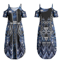 Aotearoa Tuwharetoa Family Matching Summer Maxi Dress and Hawaiian Shirt Maori Tribal Navy Paua Shell Pattern DT05 Mom's Dress Navy - Polynesian Pride