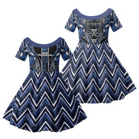 Aotearoa Tuwharetoa Family Matching Summer Maxi Dress and Hawaiian Shirt Maori Tribal Navy Paua Shell Pattern DT05 Daughter's Dress Navy - Polynesian Pride
