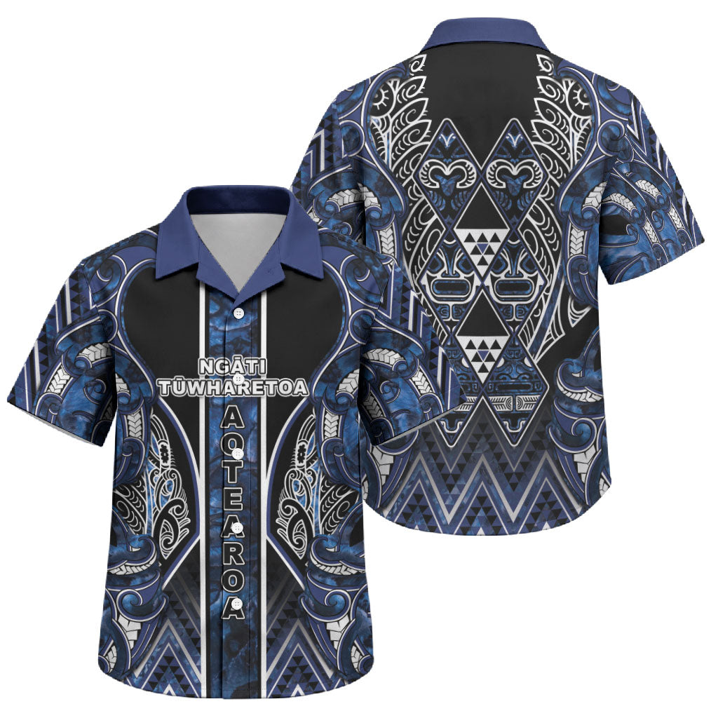 Aotearoa Tuwharetoa Family Matching Summer Maxi Dress and Hawaiian Shirt Maori Tribal Navy Paua Shell Pattern DT05 Son's Shirt Navy - Polynesian Pride