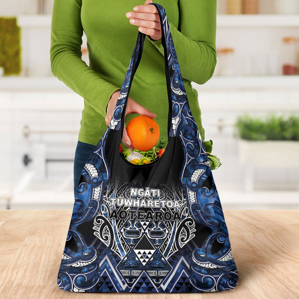 Aotearoa Tuwharetoa Grocery Bag Maori Tribal Navy Paua Shell Pattern DT05 - Polynesian Pride